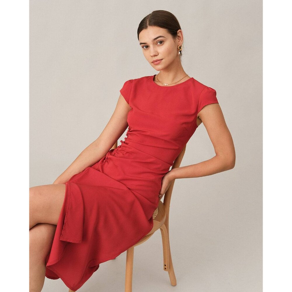 🌶️ NWT - Solid Ruched Side Split Midi Dress - Hot Red 🌶️